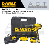 DEWALT DCD7771D2 20V CORDLESS BRUSHLESS DRIVER DRILL 2.0AH